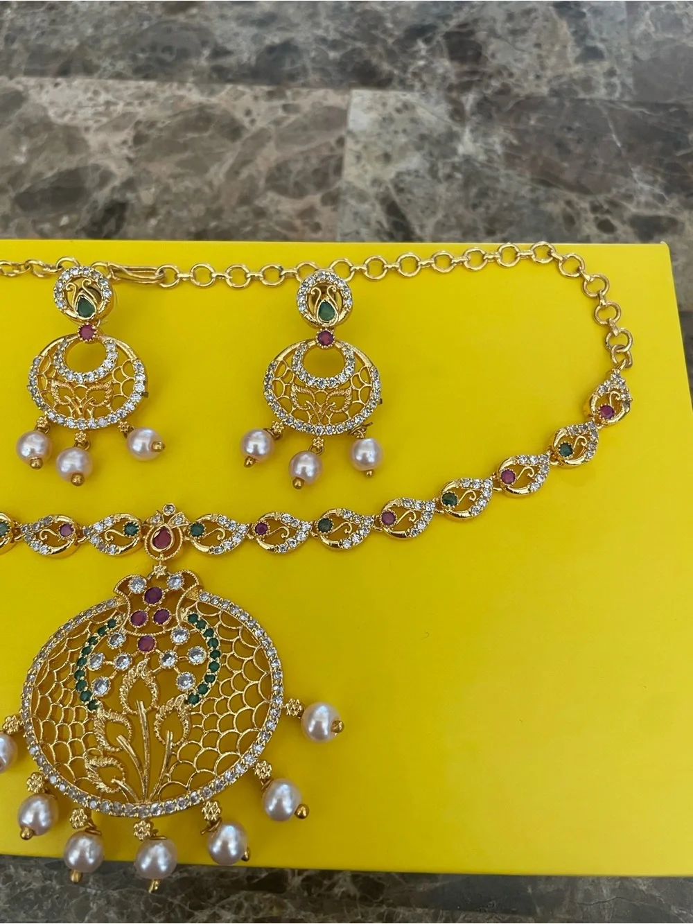 Gold-Tone Pearl & Multistone Pendant Necklace Set - Women Jewelry